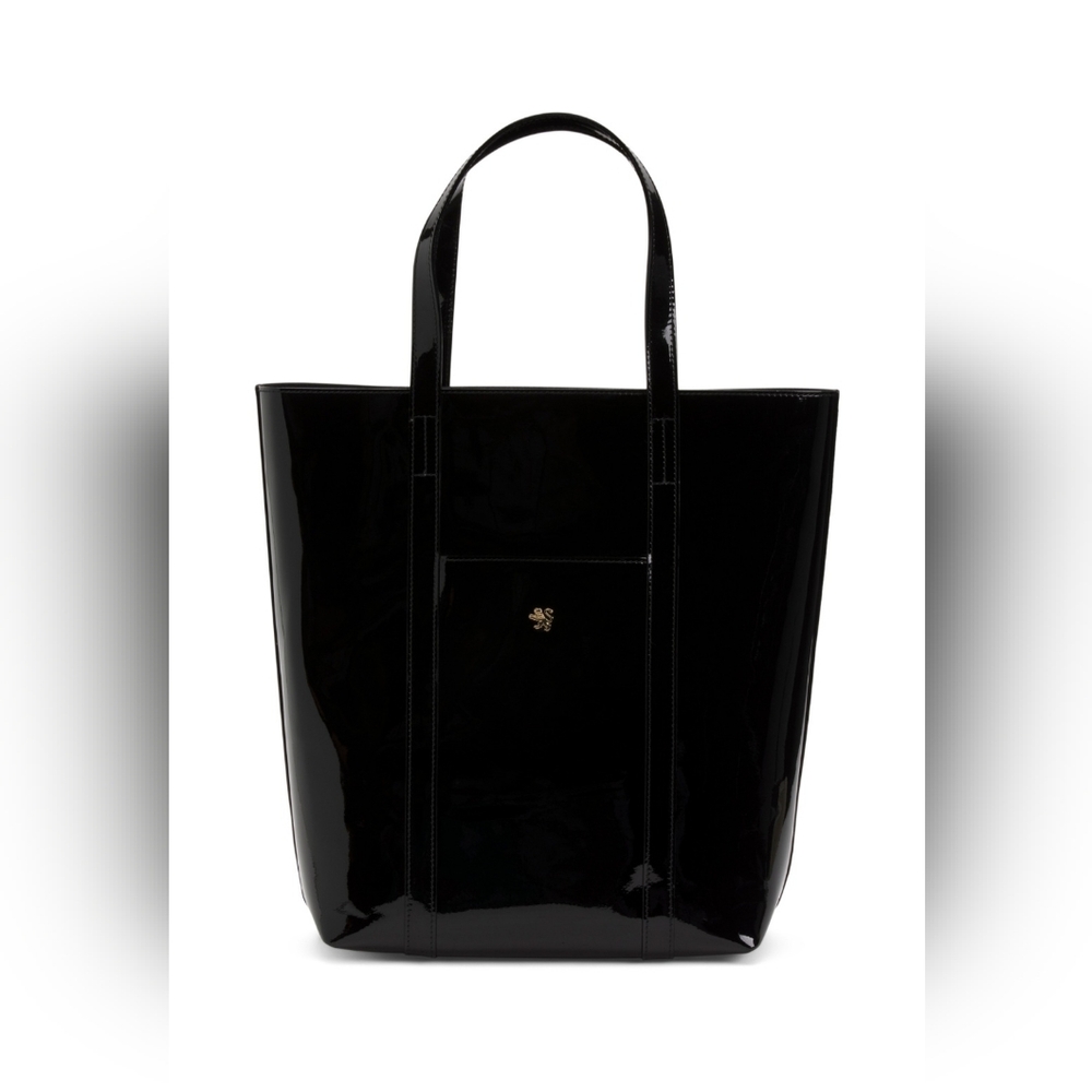 Elegant Italian Black Patent Leather Tote Bag
